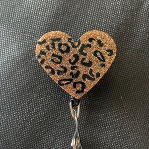 Leopard Print Heart Retractable Name Badge Reel ID Name Tag Holder